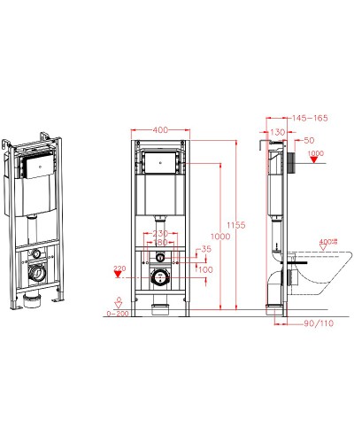 Комплект унитаза BelBagno Uno BB3105CHR/SC с инсталляцией D&K DI8540116 с сиденьем Микролифт и Черной клавишей смыва