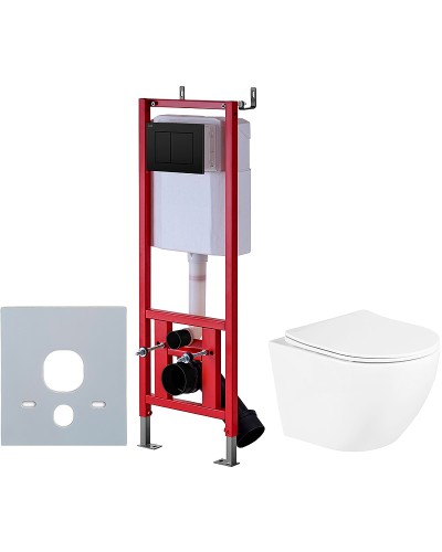 Комплект унитаза BelBagno Uno BB3105CHR/SC с инсталляцией D&K DI8540116 с сиденьем Микролифт и Черной клавишей смыва