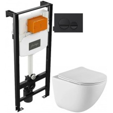 Комплект подвесной унитаз BelBagno Amanda BB051CHR + BB051SC + система инсталляции Jacob Delafon E24156-NF + E20859-7-BMT