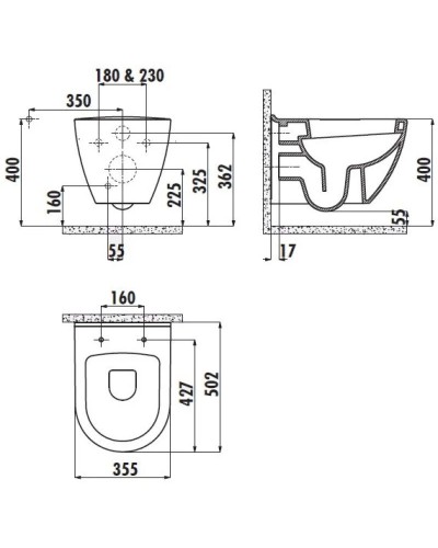 Комплект подвесной унитаз Creavit Terra TP325-11SI00E-0000 + KC0103.03.1300E + система инсталляции Jacob Delafon E24156-NF + E20859-7-BMT