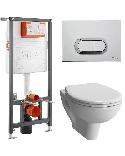 Комплект унитаза с инсталляцией Vitra S20 9004B003-7202 с сиденьем Микролифт и кнопкой смыва Хром