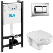 Комплект унитаза с инсталляцией Roca Mateo 893100010 с сиденьем Микролифт и клавишей смыва Хром