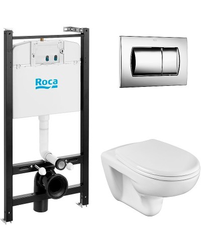 Комплект унитаза с инсталляцией Roca Mateo 893100010 с сиденьем Микролифт и клавишей смыва Хром