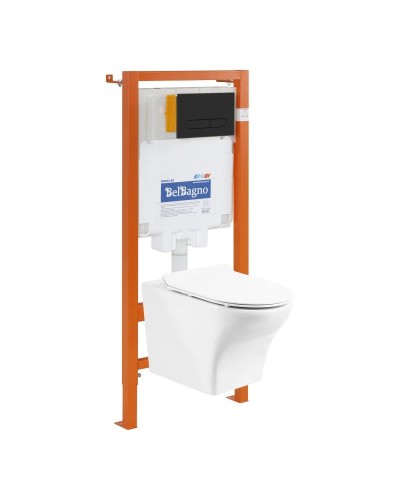 Комплект подвесной унитаз BelBagno Kraft BB064CHR + BB2111SC + система инсталляции BelBagno BB002-80 + BB007-PR-NERO.M