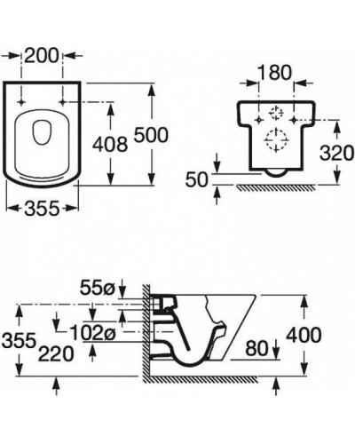 Комплект подвесной унитаз Roca Hall 346627000 + 801622004 + система инсталляции Tece 9300302 + 9240921