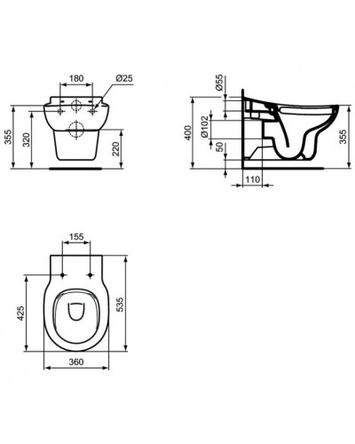 Комплект подвесной унитаз S312801 + S453601 + система инсталляции R020467 Ideal Standard Prosys Contour 21 S312801AA15