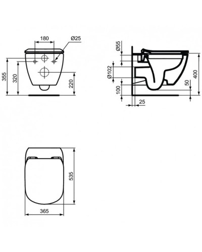 Комплект подвесной унитаз T355101 + система инсталляции  R020467 + R0115A6 Ideal Standard Prosys Tesi T355101PTA6115