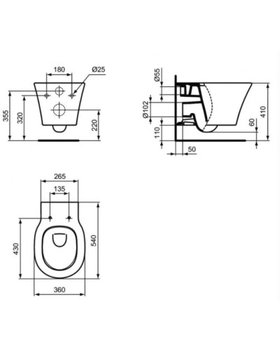 Комплект подвесной унитаз E005401 + E036601 + система инсталляции  R020467 + R0108AA Ideal Standard Prosys Connect Air E212801R0108AA