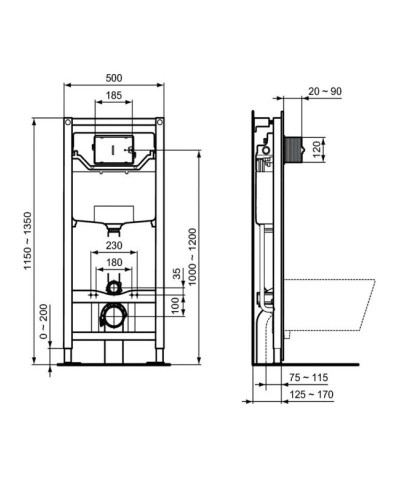 Комплект подвесной унитаз K819501 + система инсталляции  R020467 + R0108AA Ideal Standard Prosys Connect Air K819501PAR0108AA
