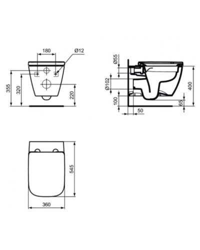 Комплект подвесной унитаз T461401 + T468301 + система инсталляции R046367 Ideal Standard Prosys I.life B RI461402