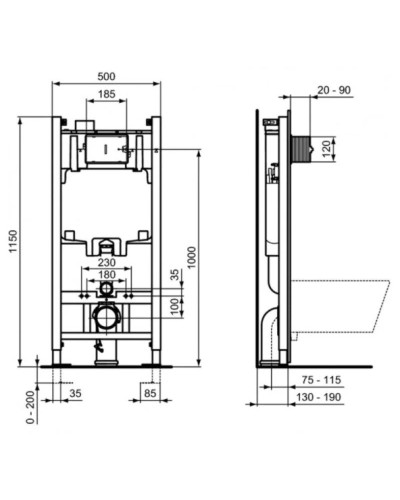 Комплект подвесной унитаз T461401 + T468301 + система инсталляции R046367 Ideal Standard Prosys I.life B RI461402