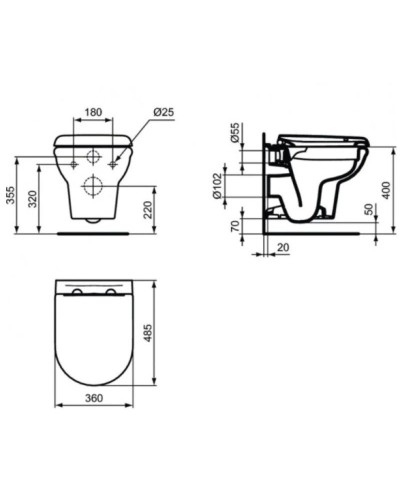 Комплект подвесной унитаз R002601 + система инсталляции R046367 Ideal Standard Prosys Exacto RX002602