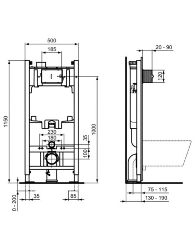 Комплект подвесной унитаз R002601 + система инсталляции R046367 Ideal Standard Prosys Exacto RX002602