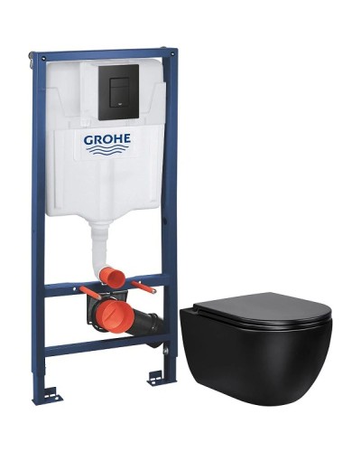 Комплект подвесной унитаз Vincea Evo VT1-34MB + система инсталляции Grohe 38811kf0