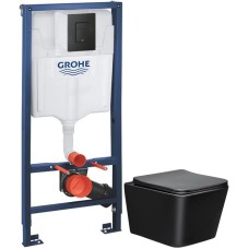 Комплект подвесной унитаз Vincea Q-Line VT1-12MB + система инсталляции Grohe 38811kf0