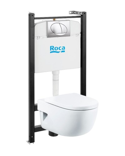 Комплект унитаза с инсталляцией Roca Meridian 7893104110 с сиденьем Микролифт и клавишей смыва Хром