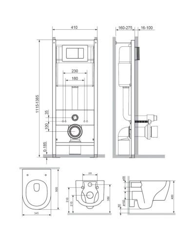Комплект подвесной унитаз + система инсталляции Damixa Jupiter DX77.IS10101.1700