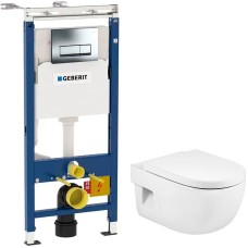 Комплект унитаза Roca Meridian N 346247000+8012A200B с инсталляцией Geberit Duofix Plattenbau Delta UP100 458.125.21.1 с сиденьем Микролифт и клавишей смыва Хром