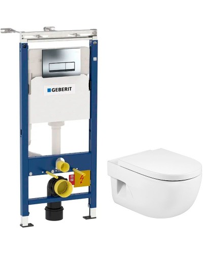 Комплект унитаза Roca Meridian N 346247000+8012A200B с инсталляцией Geberit Duofix Plattenbau Delta UP100 458.125.21.1 с сиденьем Микролифт и клавишей смыва Хром