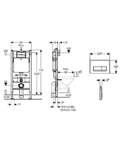 Комплект унитаза Roca Meridian N 346247000+8012A200B с инсталляцией Geberit Duofix Plattenbau Delta UP100 458.125.21.1 с сиденьем Микролифт и клавишей смыва Хром