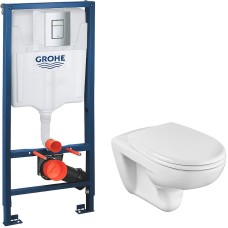 Комплект унитаза Roca Mateo 346200000+ZRU9302822 с инсталляцией Grohe Rapid SL 38772001 с сиденьем Микролифт и клавишей смыва Хром