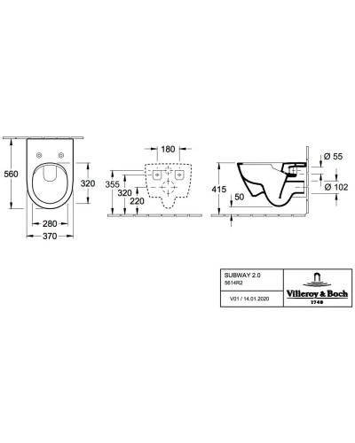 Комплект подвесной унитаз Villeroy & Boch Subway 2.0 5614R201 + система инсталляции Tece 9400412