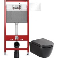 Комплект подвесной унитаз SSWW CT2037black + система инсталляции Tece 9400413