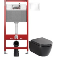 Комплект подвесной унитаз SSWW CT2037black + система инсталляции Tece 9400413