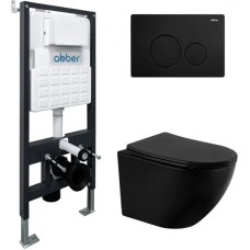 Комплект подвесной унитаз Abber Bequem AC1100MB + система инсталляции Abber AC0105 + AC0121MB