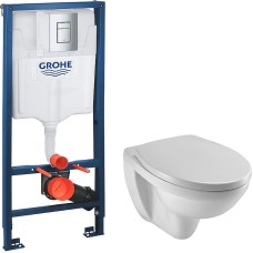 Комплект унитаза Jacob Delafon Patio EDV102-00+E70021-00 с инсталляцией Grohe Rapid SL 38772001 с сиденьем Микролифт и клавишей смыва Хром