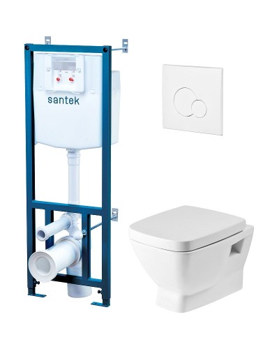 Комплект унитаза с инсталляцией Santek Нео Пэк 1WH302463 с сиденьем Микролифт и Белой клавишей смыва