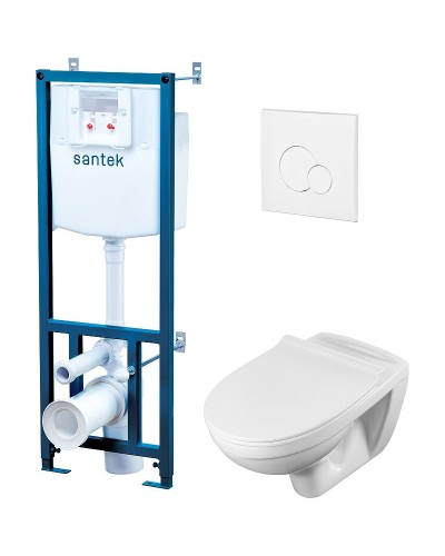 Комплект унитаза с инсталляцией Santek Бореаль Пэк 1WH302464 с сиденьем Микролифт и Белой клавишей смыва