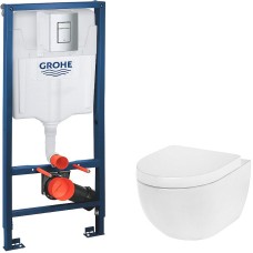 Комплект унитаза AM.PM Awe C111738WH+C117852WH с инсталляцией Grohe Rapid SL 38772001 с сиденьем Микролифт и клавишей смыва Хром