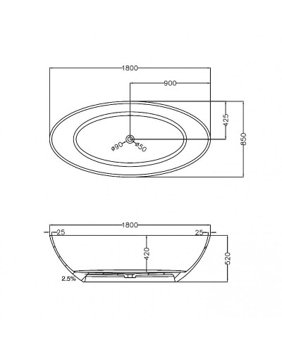 Ванна из полиэфирной смолы Abber Kristall 180х85 AT9702Opal Коричневая без гидромассажа
