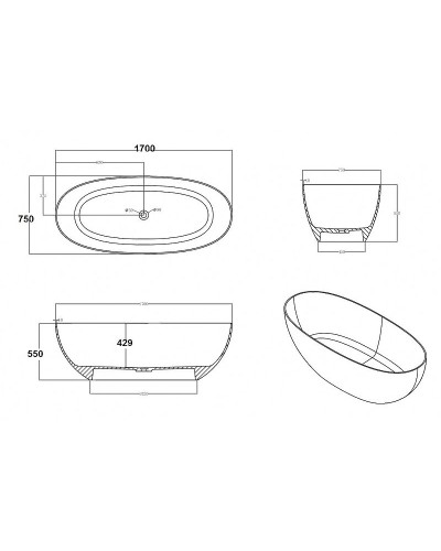 Ванна из полиэфирной смолы Abber Kristall 170х75 AT9703Opal Коричневая без гидромассажа