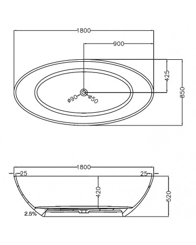 Ванна из полиэфирной смолы Abber Kristall 180х85 AT9702Vesuvian Оливковая без гидромассажа