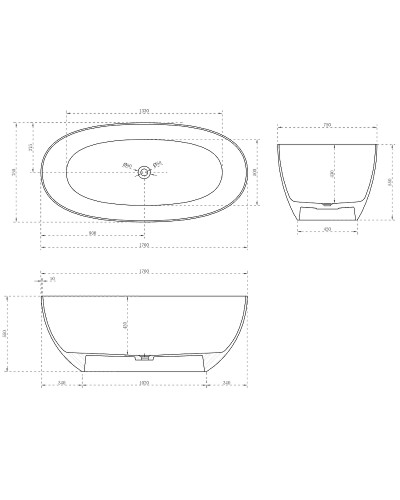 Карбоновая ванна Abber Karbon 170x75 AK9001-1.7 Черная без гидромассажа