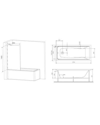 Акриловая ванна 170х70 см Am.Pm Gem W90ASET-170W90BS80CT