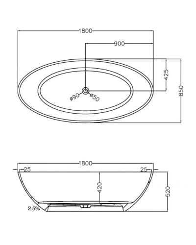 Ванна из полиэфирной смолы 180х85 см Abber Kristall AT9702Emerald
