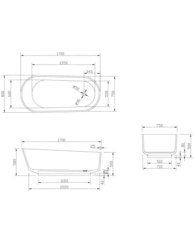 Ванна из полиэфирной смолы 170х80 см Abber Kristall AT9706Saphir