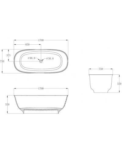 Ванна из полиэфирной смолы 170х75 см Abber Kristall AT9707Opal