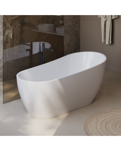 Отдельностоящая, полукруглая акриловая ванна в комплекте со сливом-переливом BelBagno BB704-1700-800-K