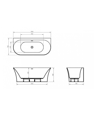 Пристенная, полукруглая акриловая ванна в комплекте со сливом-переливом BelBagno BB711-1550-700