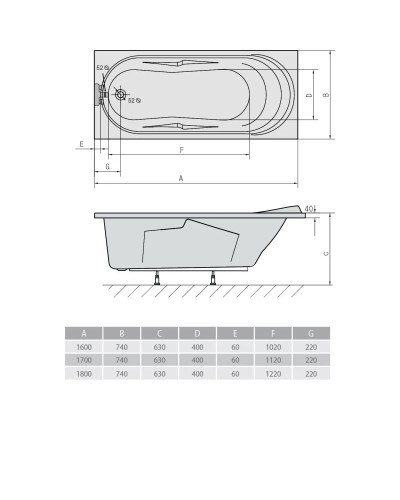 Акриловая ванна 170x74 см Alpen Adriana 36111