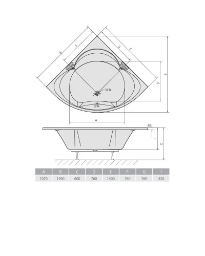 Акриловая ванна 140х140 см Alpen Alexandra A05111