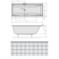 Акриловая ванна 170х75 см Alpen Cleo A04611