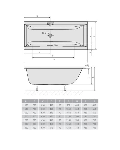 Акриловая ванна 170х75 см Alpen Cleo A04611