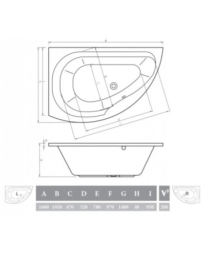 Акриловая ванна 160х105 см  Alpen Dallas L AVB0012