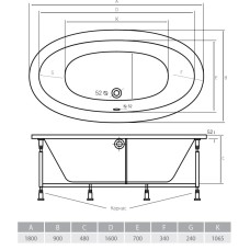 Акриловая ванна 180х90х48 см Alpen Amur AVD0057
