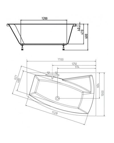 Акриловая ванна 170х100 см R Alpen Evia 22611